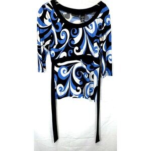 New York & Company Women' Blouse Size S Stretch Scoop Neck Belt 3/4 Sleeve USA